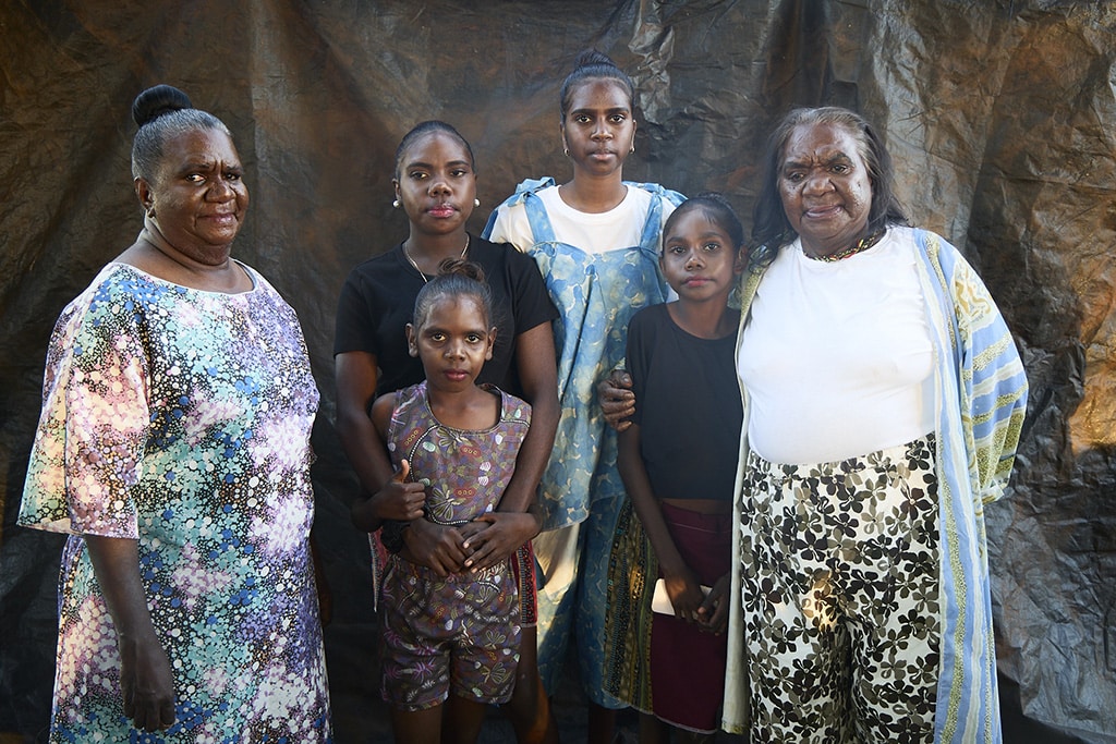 Bidyadanga women and children wearing garments created for the Bidyadanga Festival fashion showcase